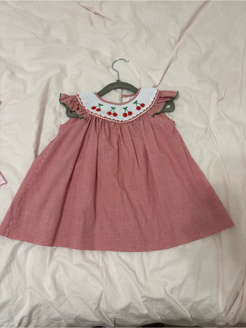 Classic Red Gingham Smocked Cherry Dress for Girls